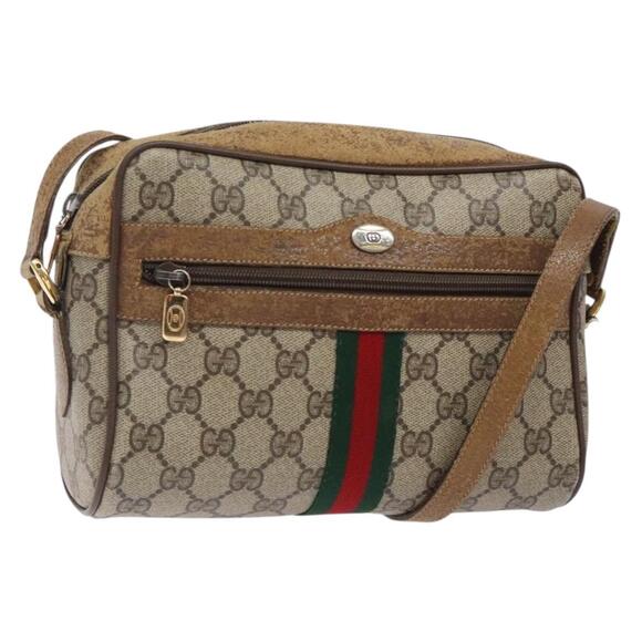 GUCCI GG Supreme Web Sherry Line Bag Pvc Beige Gold 98 02 004 - Picture 1 of 16